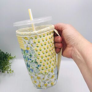 Drink Coozie with Handle Hot or Iced Drinks Cozy Insulated Granny Patchwork